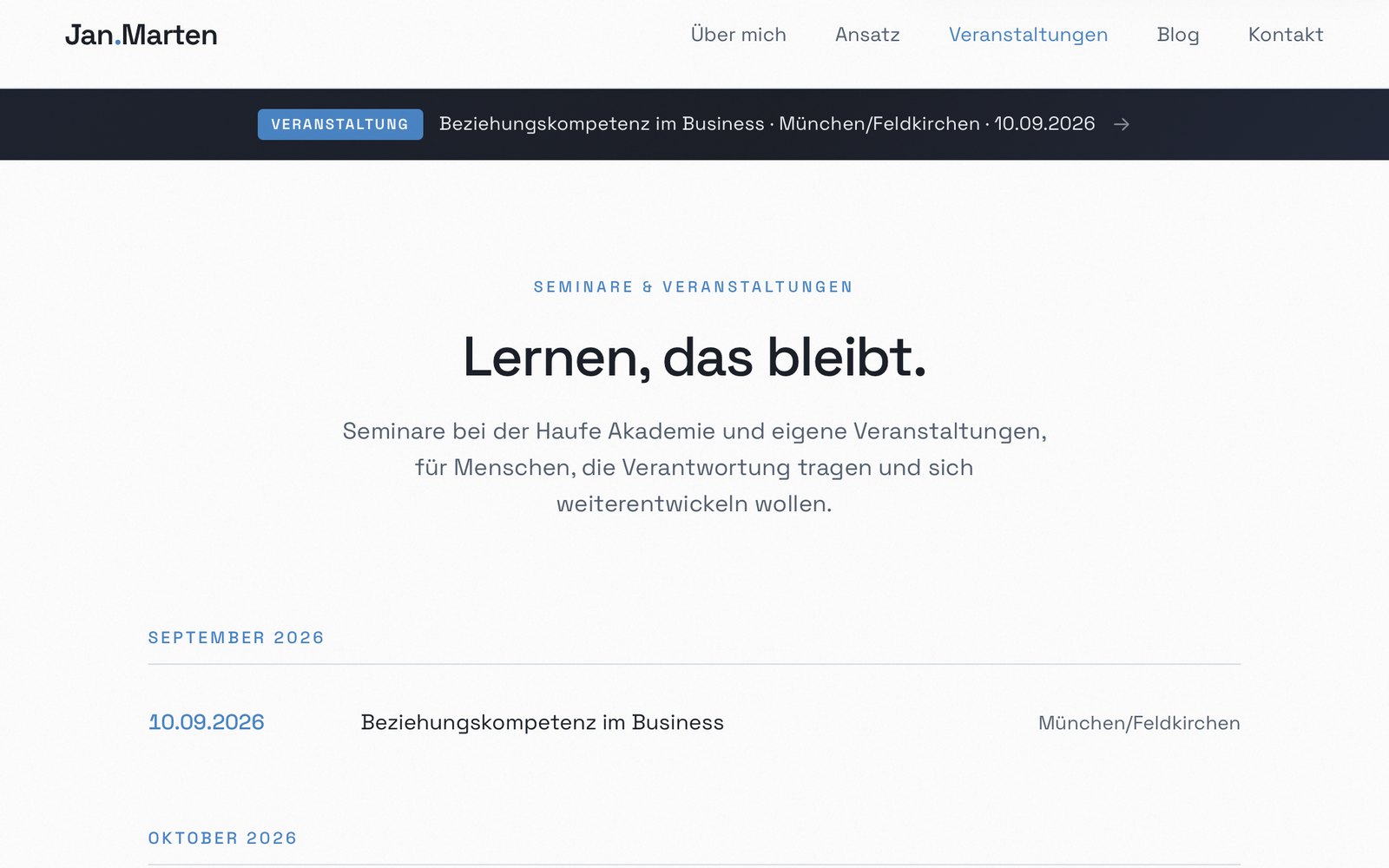 Veranstaltungs-Seite mit selbst gepflegten Terminen