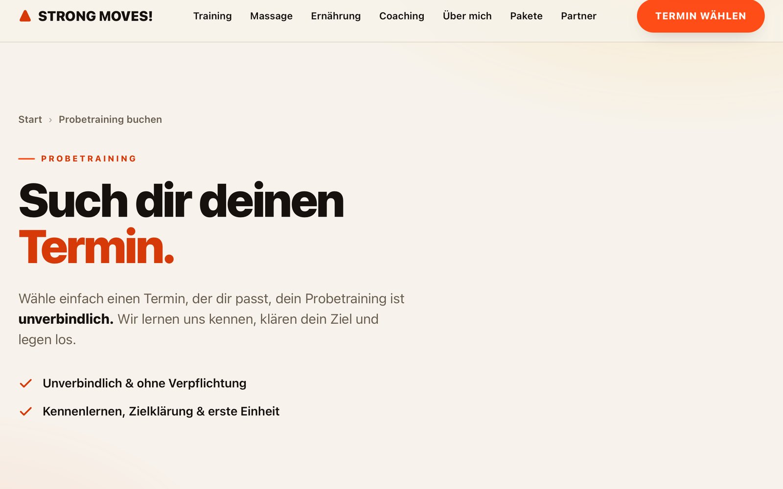 Buchungs-Seite von strong-moves.de